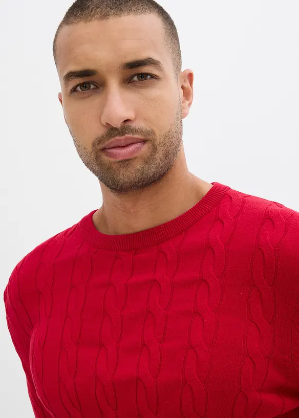 Fijngebreide kabeltrui in een zachte katoenmix, slim fit, bonprix
