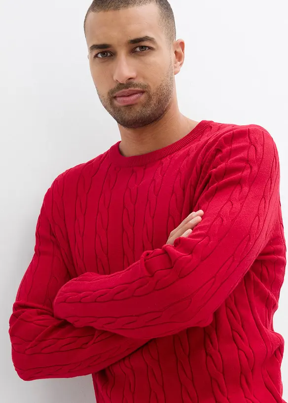 Fijngebreide kabeltrui in een zachte katoenmix, slim fit, bonprix