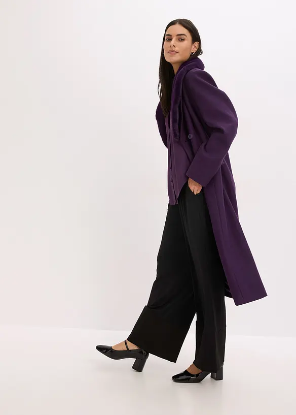 Lange jas met afneembare kraag van imitatiebont, bonprix