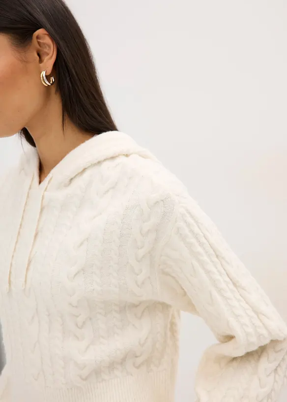 Grof gebreide trui met capuchon, bonprix