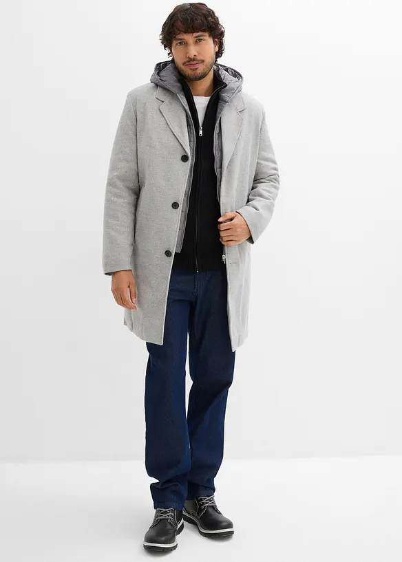 Lange 2-in-1 blazerjas met uitneembare capuchon, bonprix
