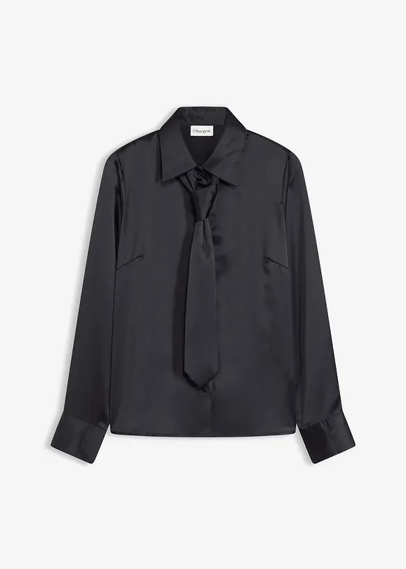 Satijnen blouse met een afneembare strik (2-dlg.), bonprix