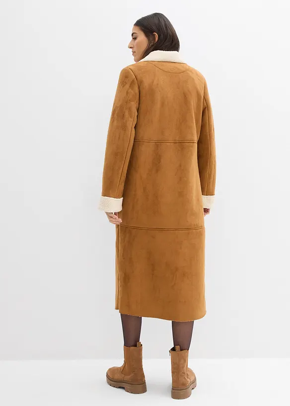 Lange imitatieleren jas met warme teddy voering, bonprix