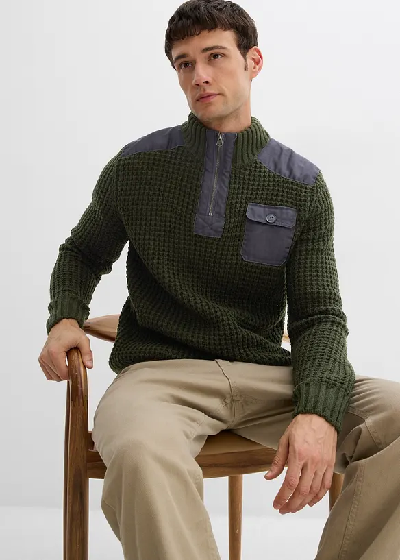 Grof gebreide trui met geweven inzet, bonprix