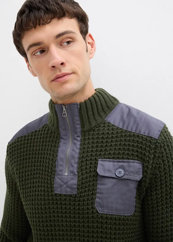 Grof gebreide trui met geweven inzet, bonprix