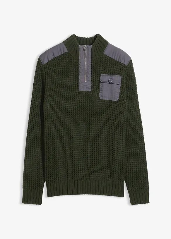 Grof gebreide trui met geweven inzet, bonprix