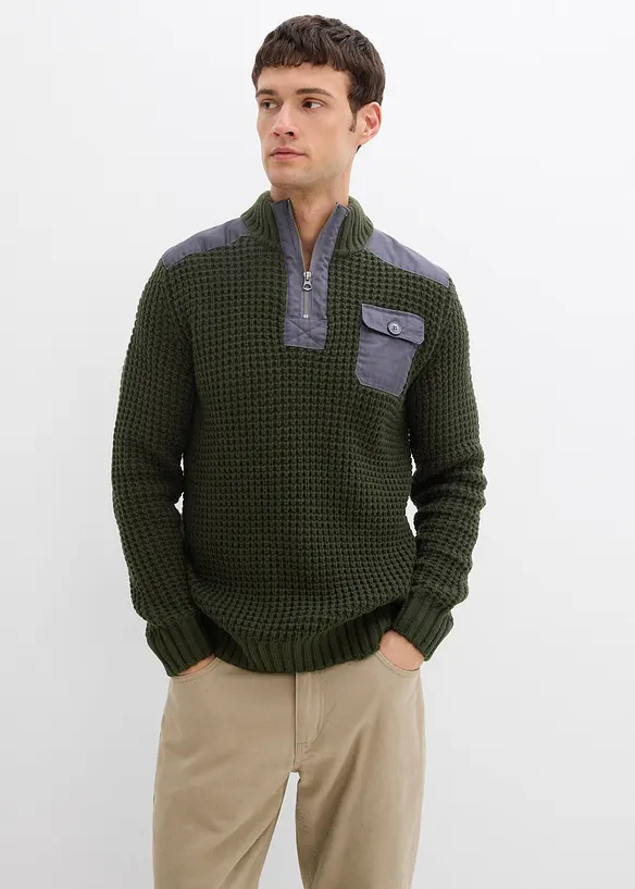 Grof gebreide trui met geweven inzet, bonprix