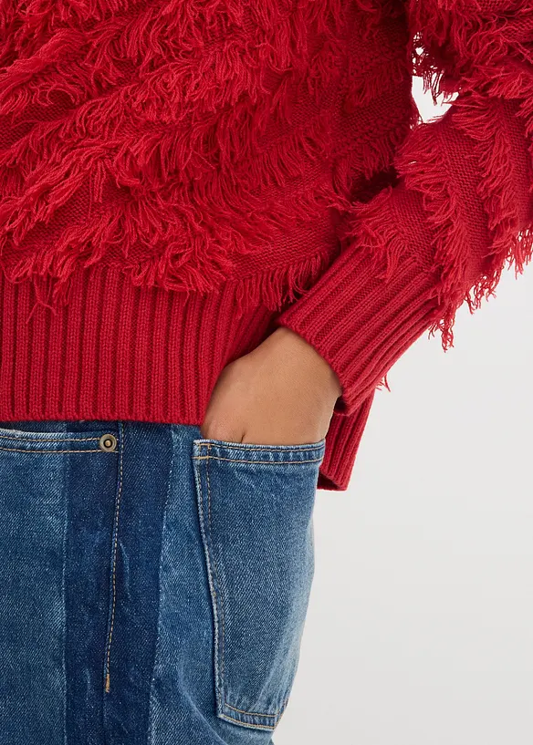 Grof gebreide trui met franjes, bonprix