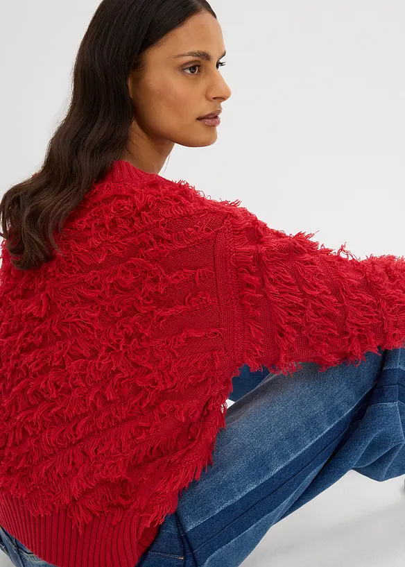 Grof gebreide trui met franjes, bonprix