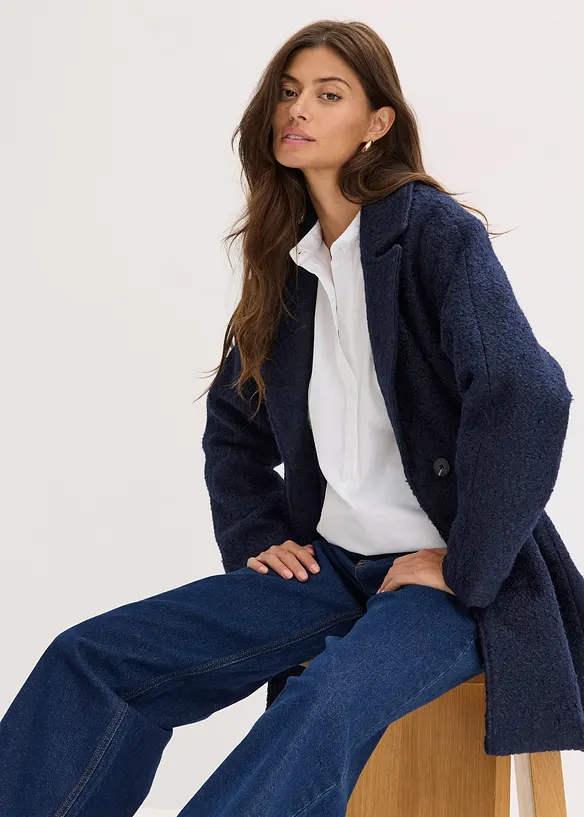 Korte, oversized bouclé jas, bonprix
