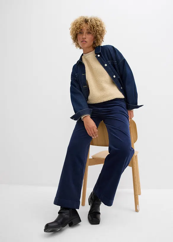 Wijde stretch corduroy broek, high waist, bonprix