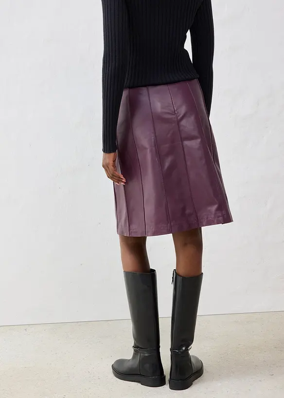 Uitlopende leren rok van lamsnappa, bonprix