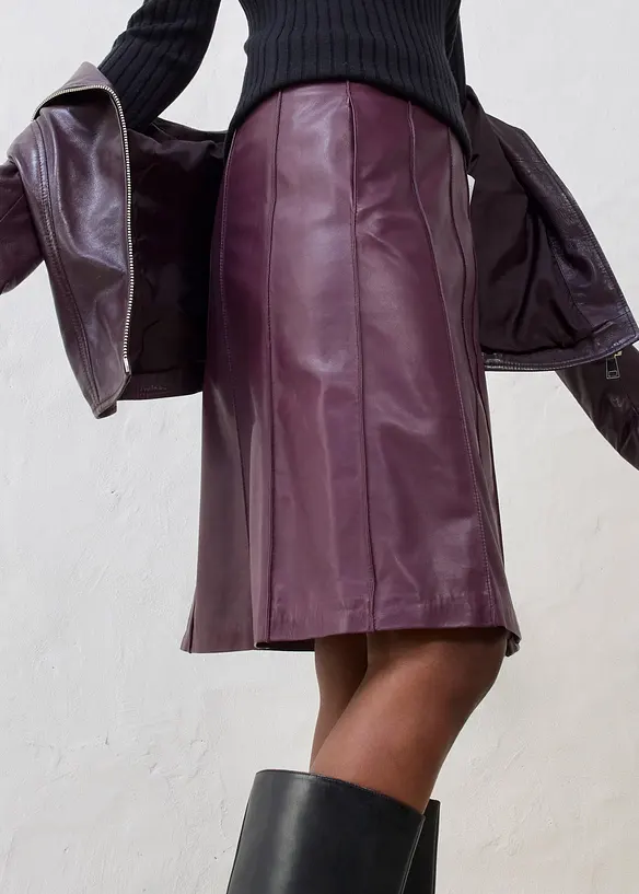 Uitlopende leren rok van lamsnappa, bonprix