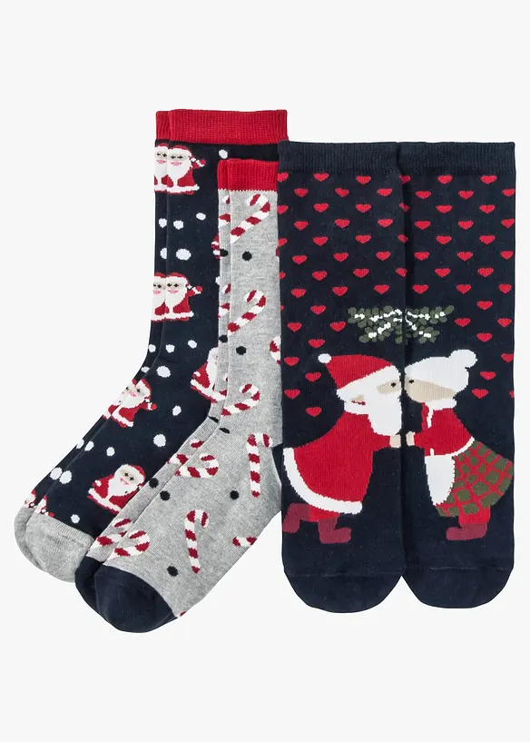 Kerstsokken (3 paar) met katoen, bonprix