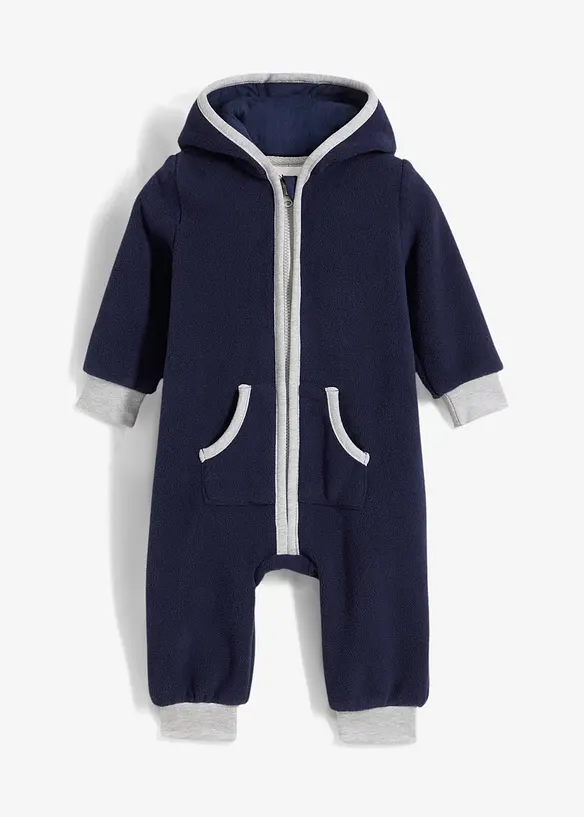Baby fleece jumpsuit met capuchon, bonprix