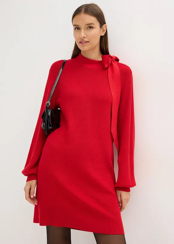 Gebreide jurk met strik in een zachte viscosemix, bonprix