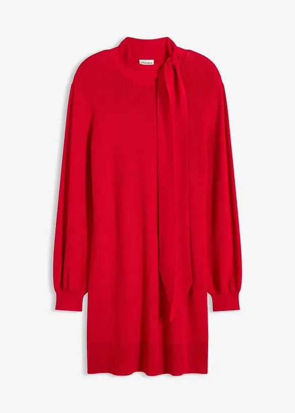 Gebreide jurk met strik in een zachte viscosemix, bonprix