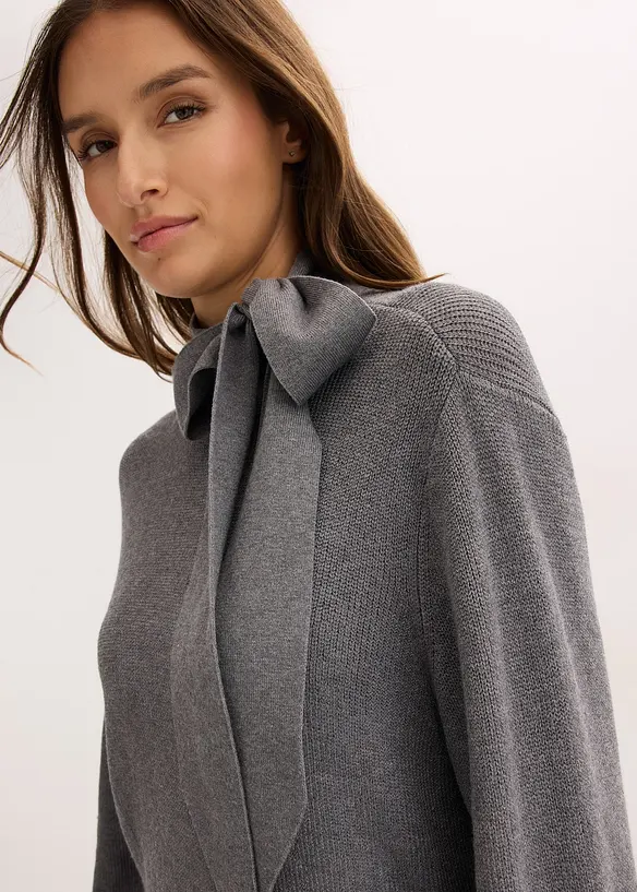 Gebreide jurk met strik in een zachte viscosemix, bonprix