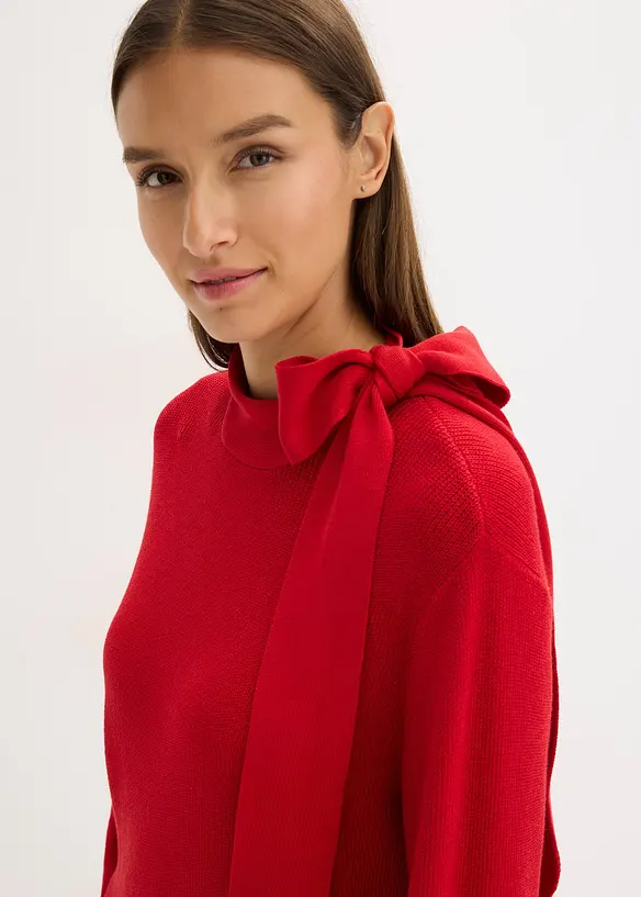 Gebreide jurk met strik in een zachte viscosemix, bonprix