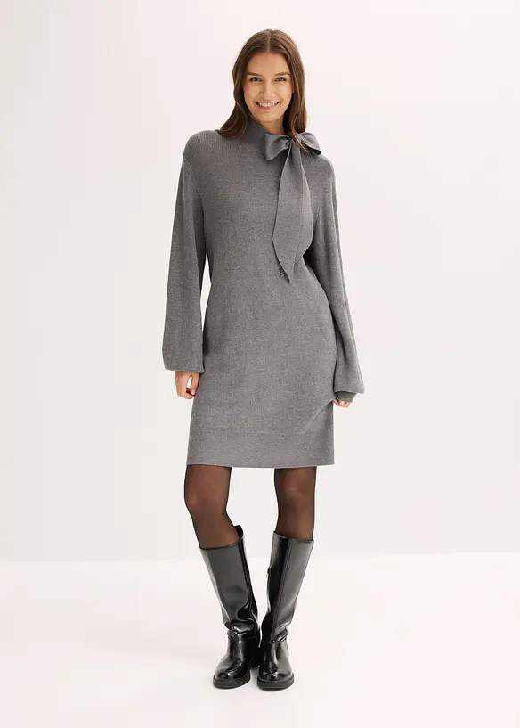Gebreide jurk met strik in een zachte viscosemix, bonprix