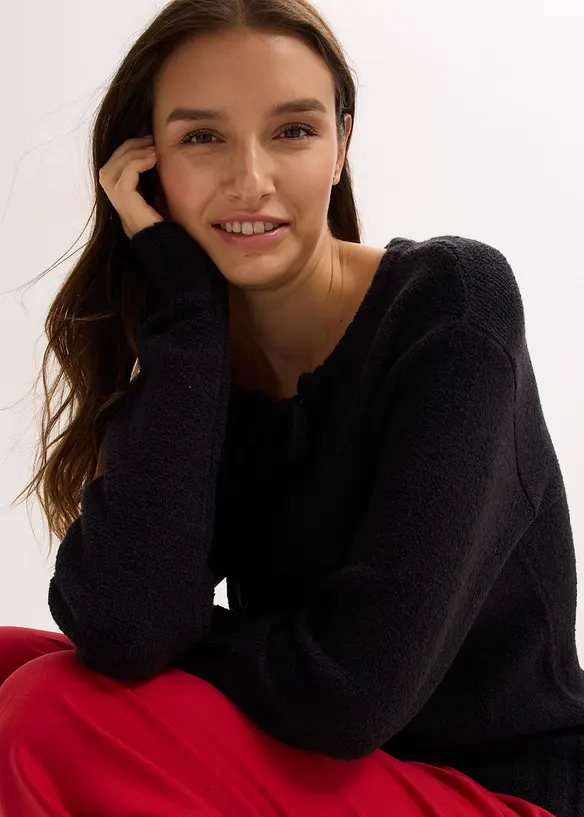 Grof gebreide trui met strik, bonprix