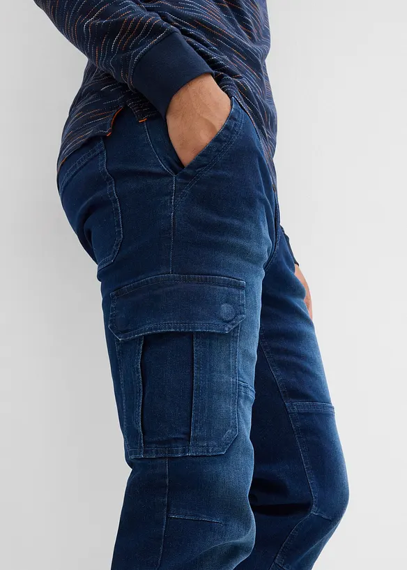Thermo regular fit cargo jeans met comfortband en flanellen voering, straight, bonprix
