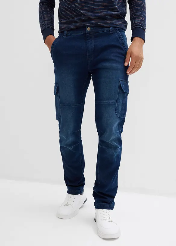 Thermo regular fit cargo jeans met comfortband en flanellen voering, straight, bonprix