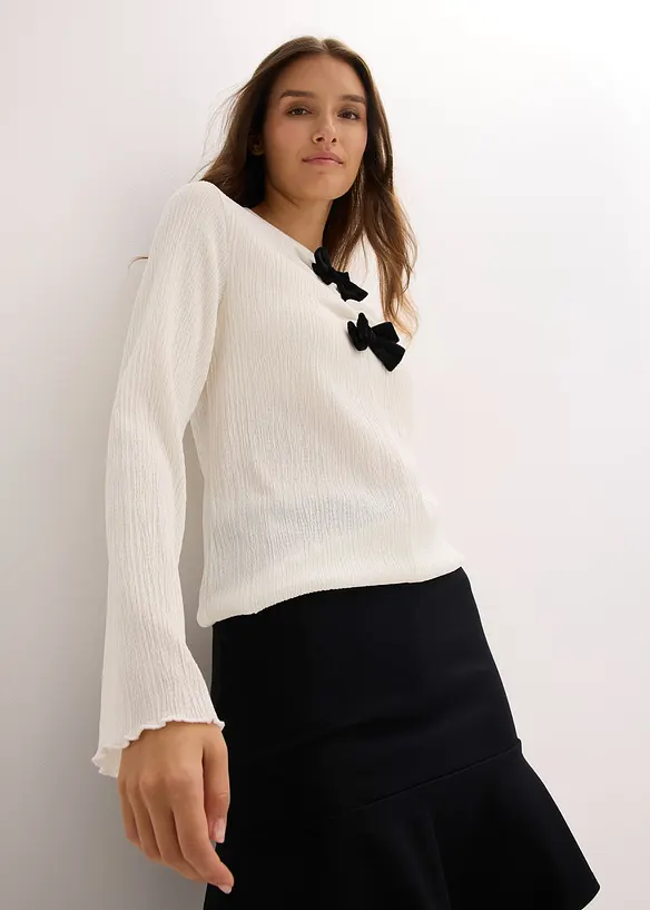 Longsleeve van gestructureerde crêpe, bonprix