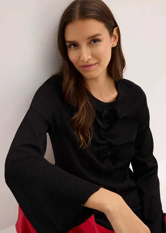 Longsleeve van gestructureerde crêpe, bonprix