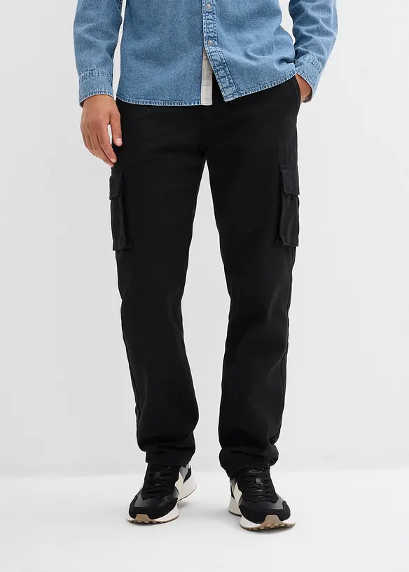 Relaxed fit thermo cargo broek met comfortband en voering van flanel, straight, bonprix