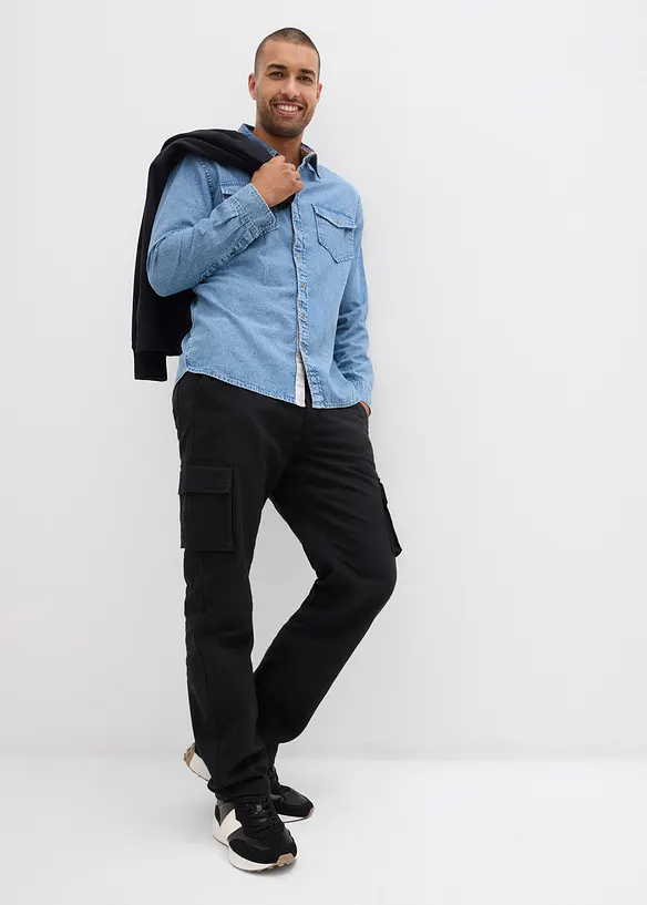 Relaxed fit thermo cargo broek met comfortband en voering van flanel, straight, bonprix