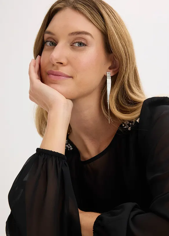 Chiffon blouse met strass, bonprix