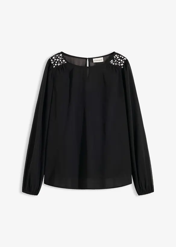 Chiffon blouse met strass, bonprix