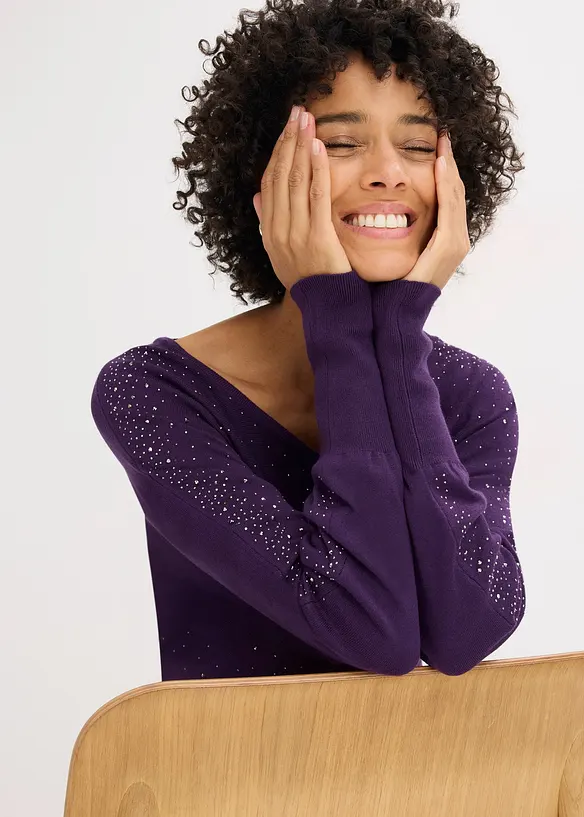 Trui met applicatie van strass, bonprix