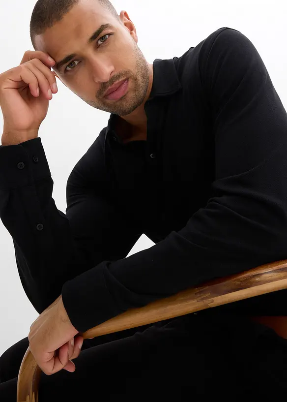 Super stretch overhemd van katoen-piqué, slim fit, bonprix