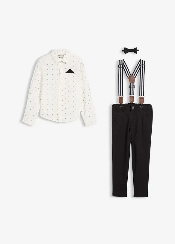 Overhemd, stretch broek, bretels en vlinderstrik (4-dlg. set), bonprix