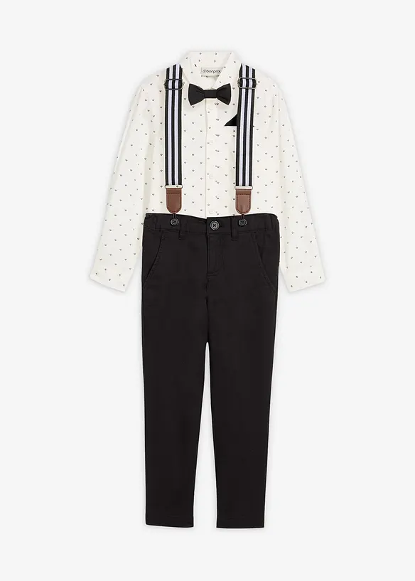 Overhemd, stretch broek, bretels en vlinderstrik (4-dlg. set), bonprix
