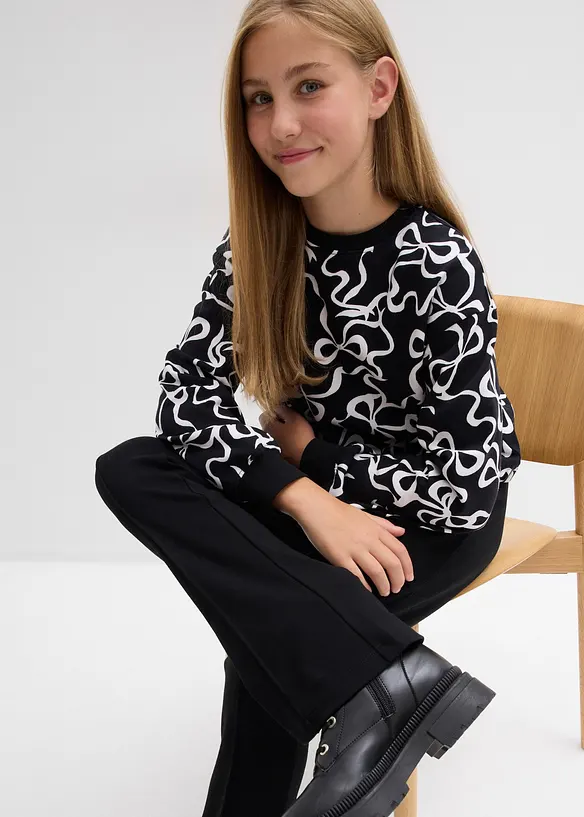 Broek van stevig katoen-jersey met wijd uitlopende pijpen, bonprix