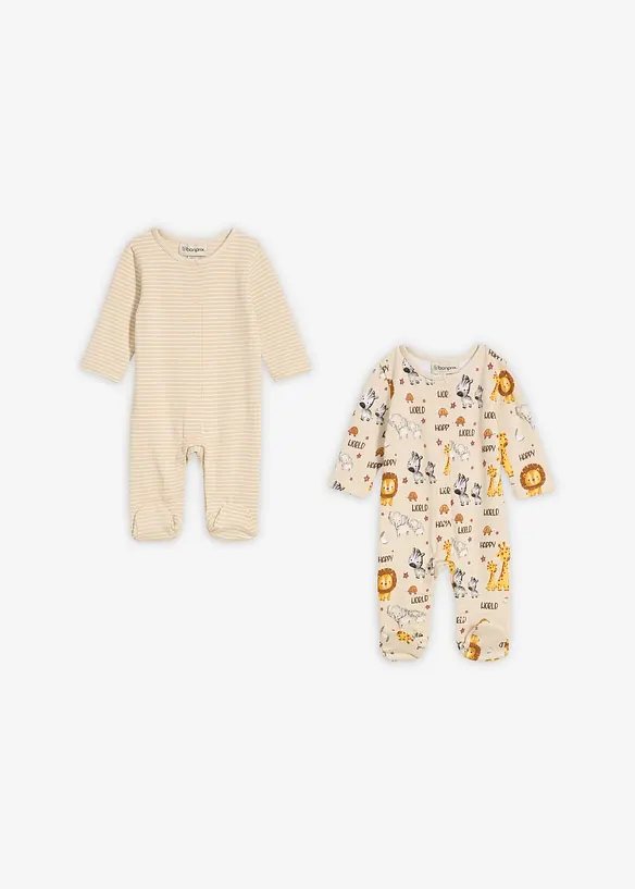 Baby pyjama onesie (set van 2) van biologisch katoen, bonprix