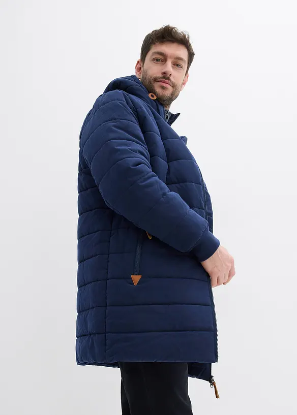 Gewatteerde parka met capuchon en imitatieleer, bonprix