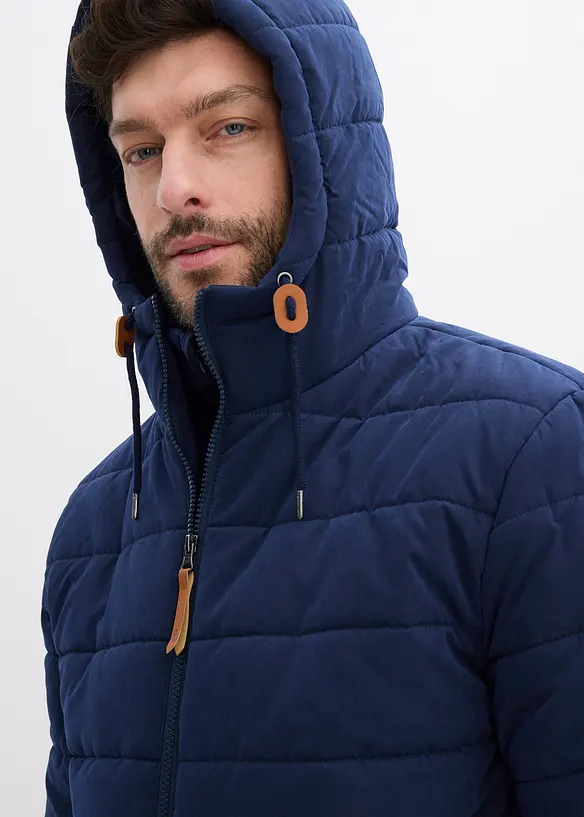 Gewatteerde parka met capuchon en imitatieleer, bonprix