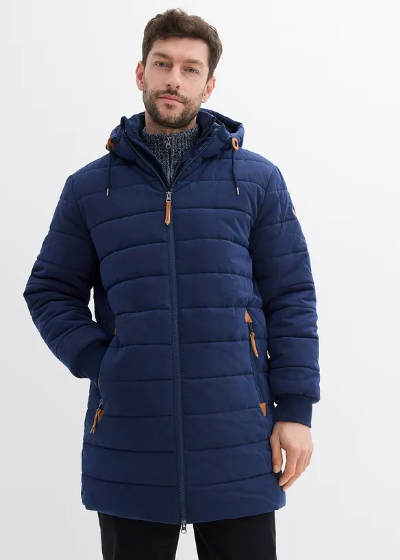 Gewatteerde parka met capuchon en imitatieleer, bonprix