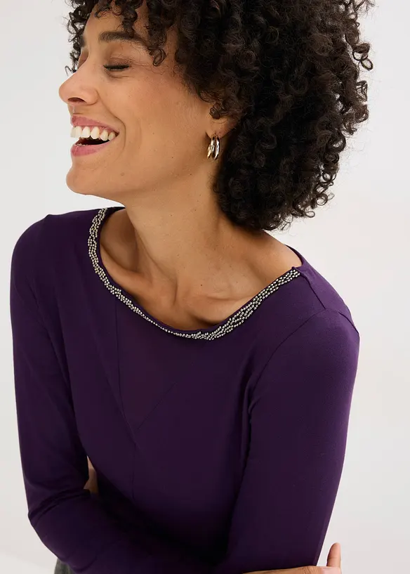 Shirt met mesh inzet en glittersteentjes, bonprix