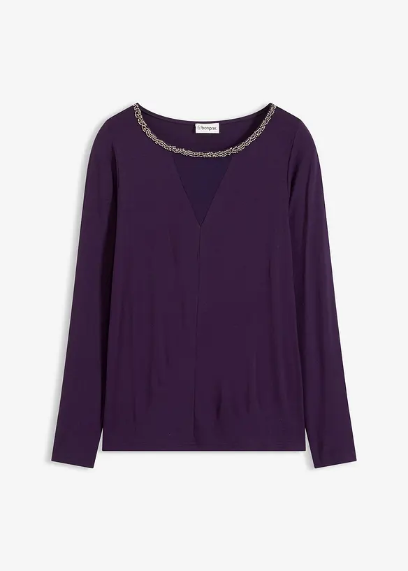 Shirt met mesh inzet en glittersteentjes, bonprix