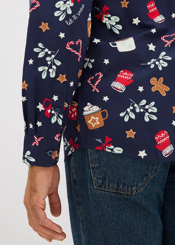 Overhemd van katoen met lange mouwen en een kerstdessin, bonprix
