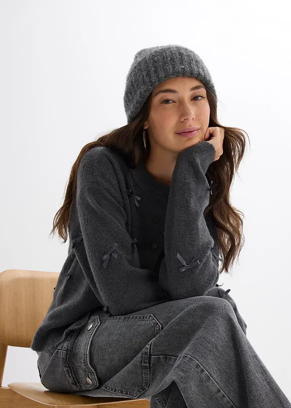 Fijn gebreid vest met strikjes, bonprix