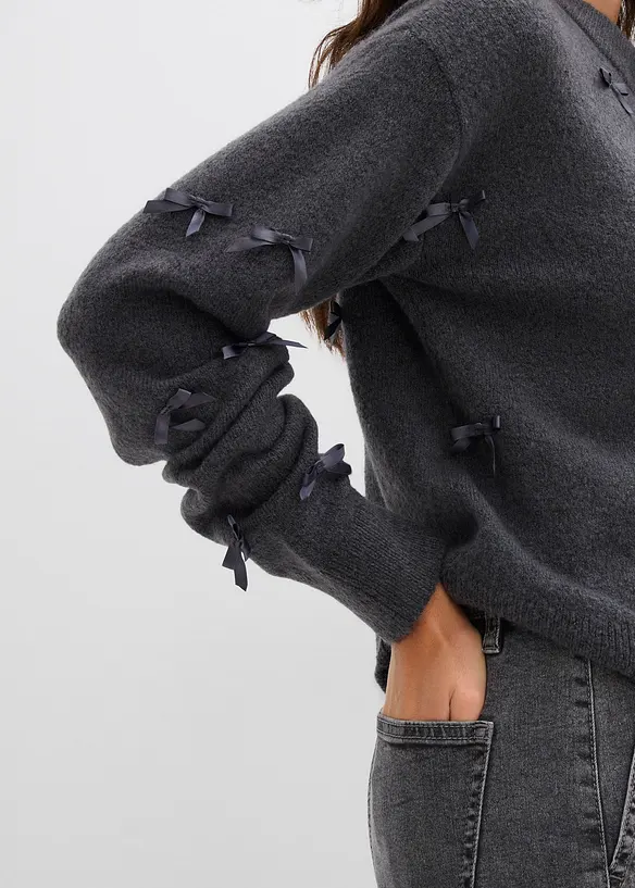 Fijn gebreid vest met strikjes, bonprix