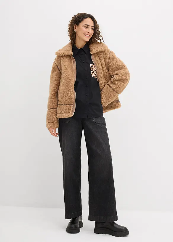 Oversized overhemd met borstzak in contrastkleur, bonprix