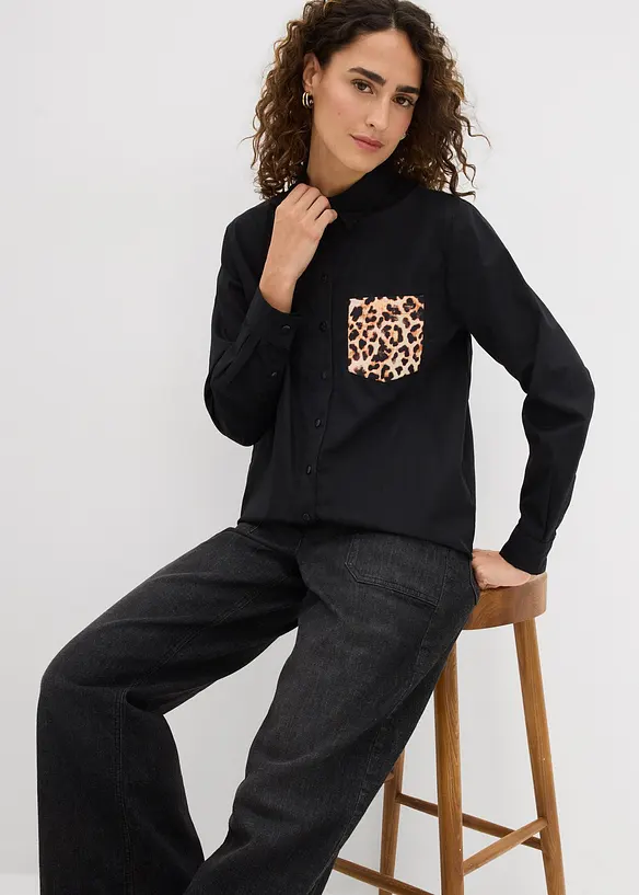 Oversized overhemd met borstzak in contrastkleur, bonprix