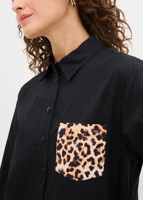 Oversized overhemd met borstzak in contrastkleur, bonprix